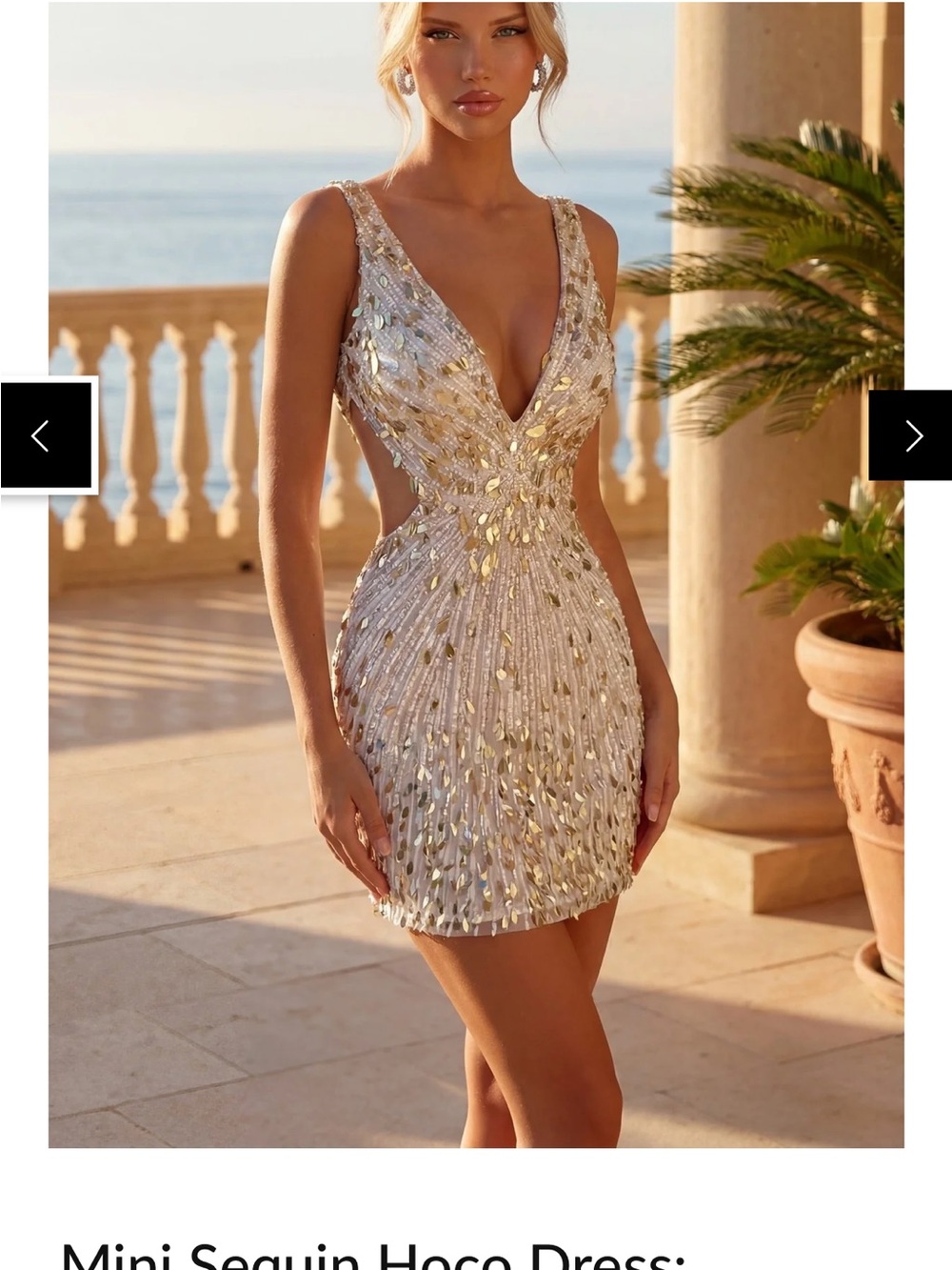 PromGirl Gold Sequin V-Neck Mini Hoco Dress 00 NWT
